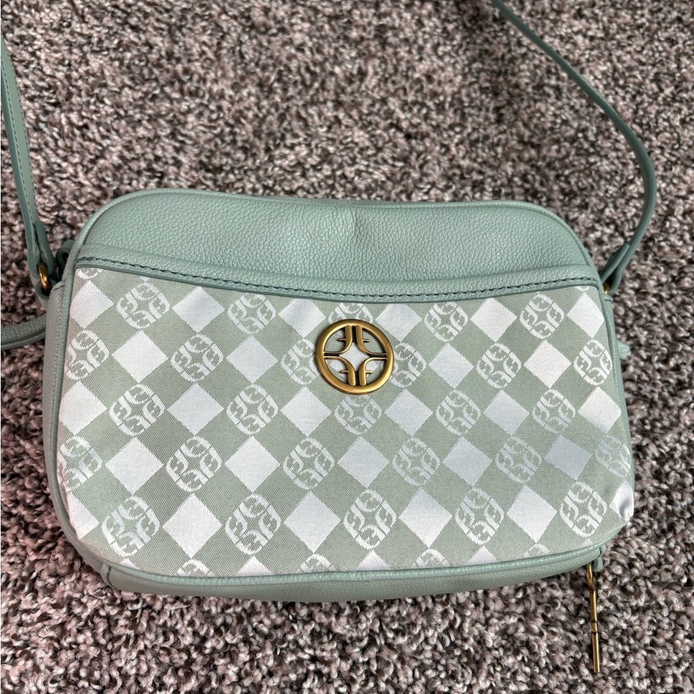 Fossil Green Crossbody Bag with Checkered Design